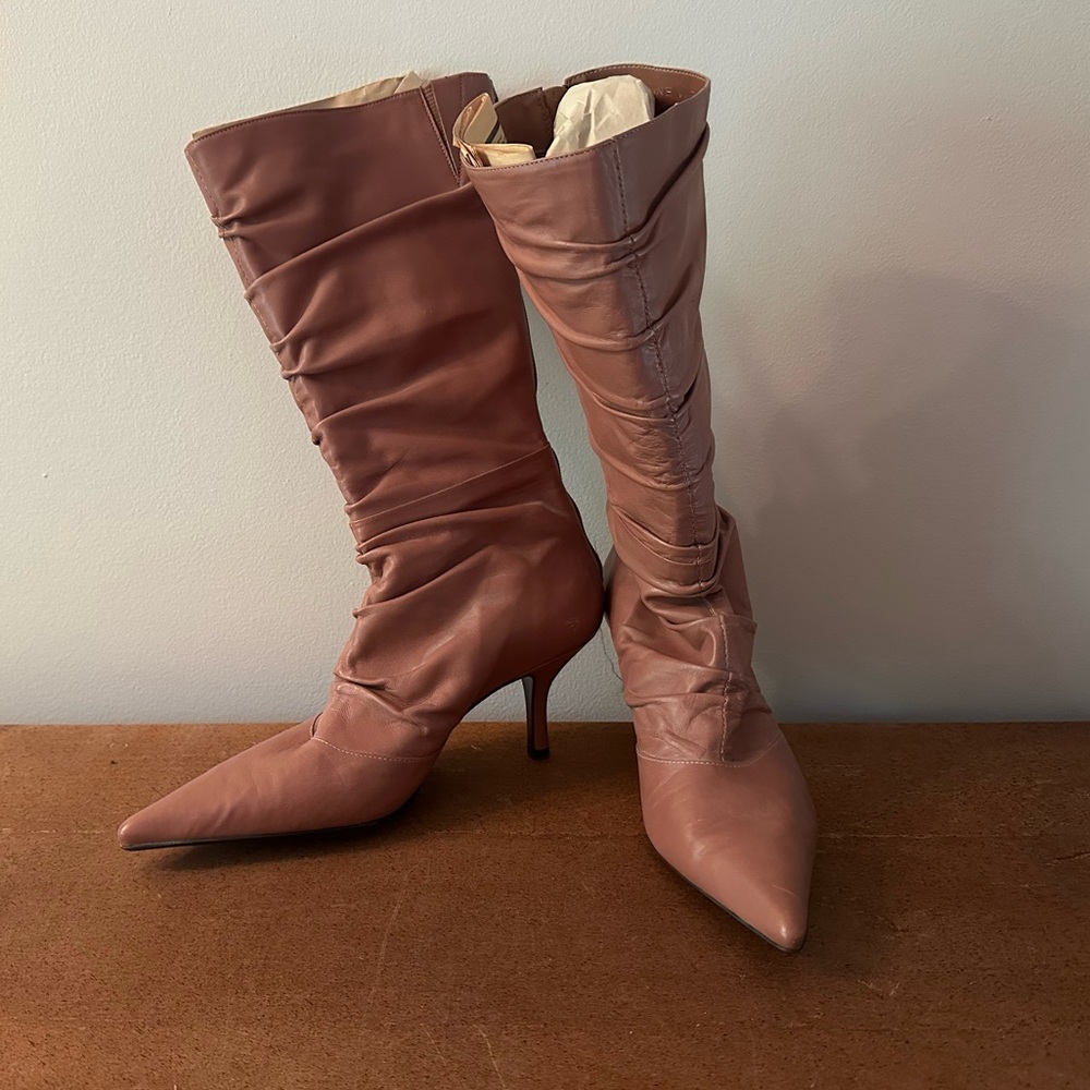 Nine West Pink Leather Slouch Boots Size 10 Pointed Toe